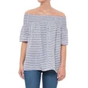 2/$35 C&C California Linen Gray Striped Off Shoulder Top